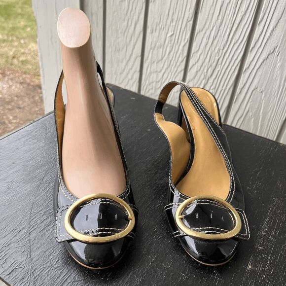Y2K Easy Spirit Black Patent Slingback Block Heels Buckle 7.5 - Picture 9 of 9